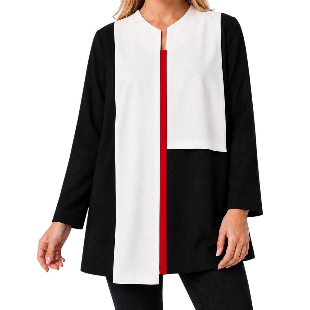 IC By Connie K Medium Black White Red Wearable Art Blouse Shirt Top Artsy